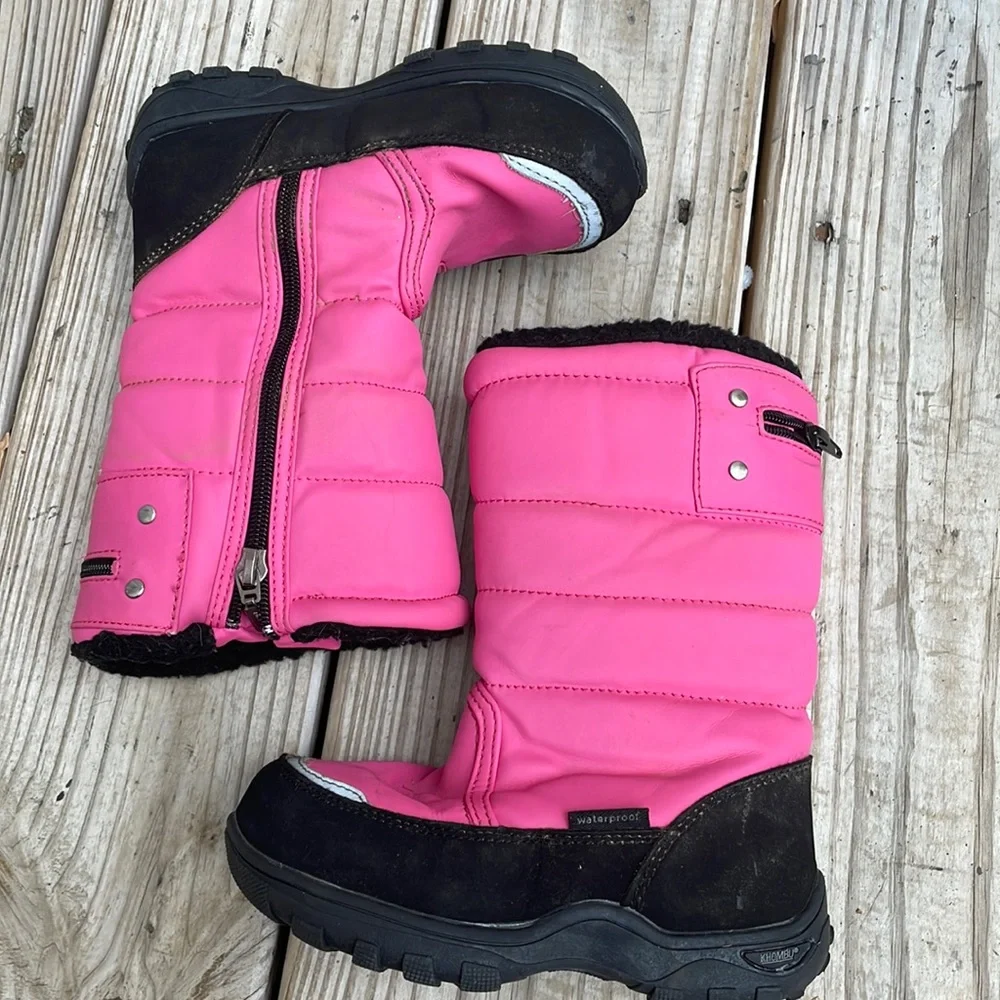 Khombu Girls Pink Waterproof Winter Snow Boots Insulated Youth Size 11M
